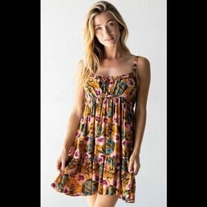 Natural Life Elizabeth Dress XS Orange Pink Floral Sleeveless Empire Boho NWT